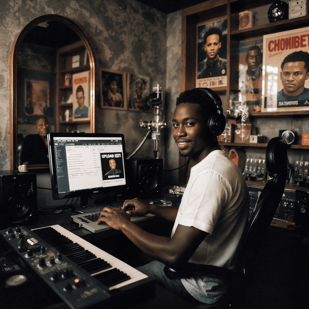 Music producer working in studio